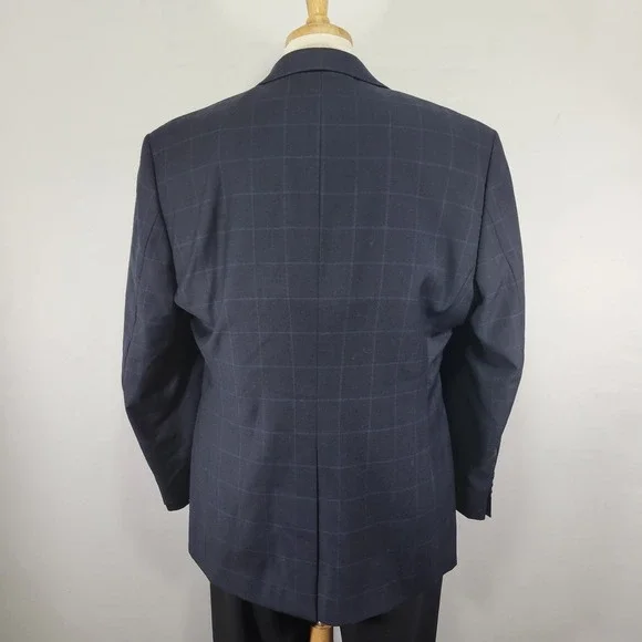 Nautica Men's Sport Coat Blazer Two Button Navy Blue Plaid‎ Wool Size 44R